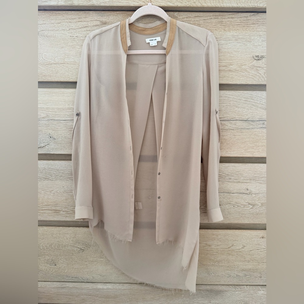 Helmut Lang Tan Beige Sheer BlouseCardigan